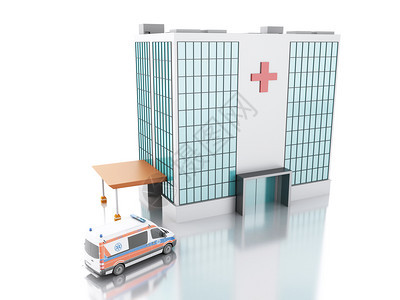 现代医院建筑和救护车图片