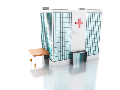 现代医院大楼白色背景的3D插图图片