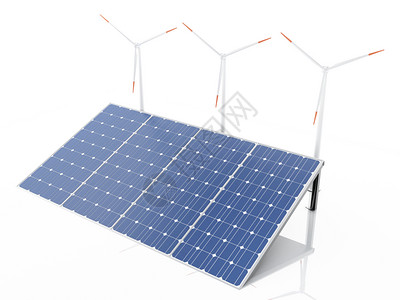 3d风涡轮机和太阳能电池板替代源生态概念孤立的白色背景图片