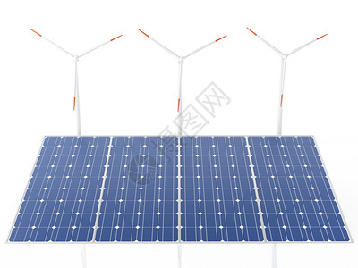 3d风涡轮机和太阳能电池板替代源生态概念孤立的白色背景图片