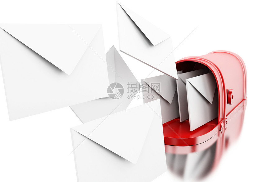 3d插图openmailbox收到邮件概念孤立的白色背景图片