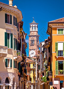 Verona多彩的街道和Ramerti塔风景意大利的Vento地区旅游目的图片