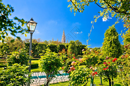 维尔纳绿Volksgarten公园和奥斯特利亚首府市政厅风景图片