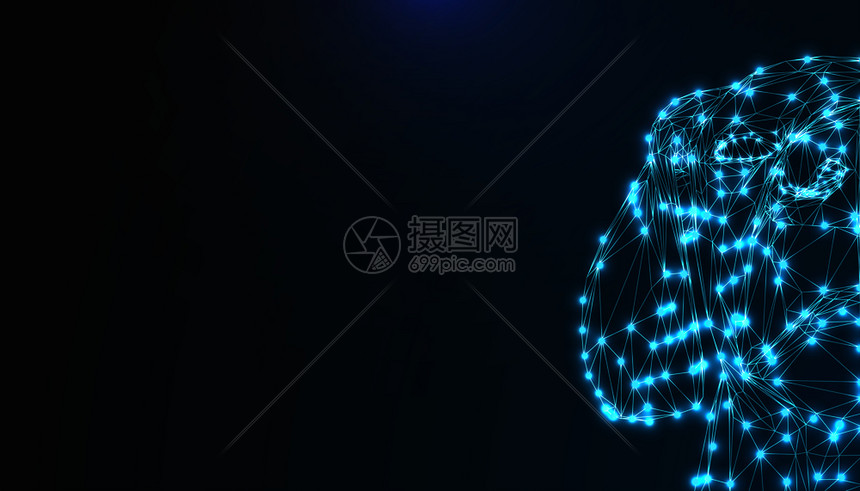 狗头3d矢量说明动物抽象的wirfame多边形三角几何背景低多边蓝线网状未来形空间点创意概念草图有趣的狗图片素材 正版创意图片 摄图网