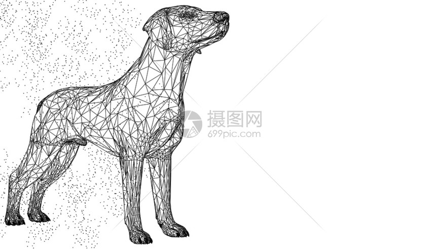 可爱的狗3d矢量说明动物抽象的wirfame多边形三角几何背景低多边蓝线网状未来形 空间点创意概念草图有趣的狗图片素材 正版创意图片 摄图网