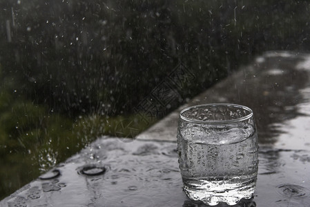 在夏天的雨中周围都是水滴图片