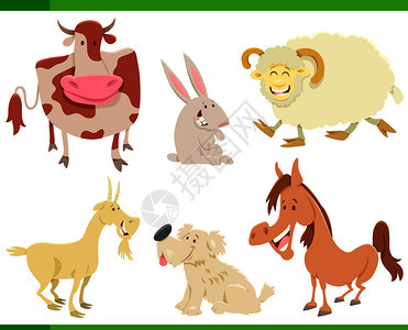 快乐农畜品装饰的漫画插图图片