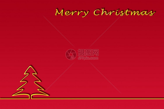 喜庆新年的模板圣诞树红梯度背景圣诞树的轮廓黄金字母图片