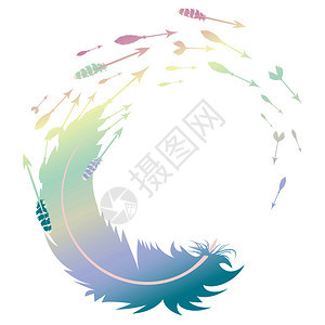 羽毛和装饰箭头的轮廓色彩丰富多的设计图片