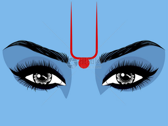 印地安神krishna的眼睛蓝色皮肤插图图片