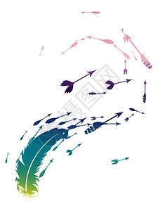 羽毛和装饰箭头的轮廓色彩丰富多的设计图片