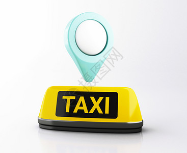 3d说明黄色出租车标志和指示器在线出租车申请服务应用程序运输概念背景图片