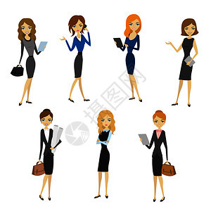 装有办公室服的妇女身着商业服装的美女矢量说明身着办公室服装的妇女图片
