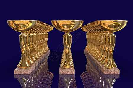 金奖杯3d蓝色背景图片