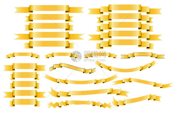 白色背景的黄金矢量丝带横幅形状的标签和装饰收藏图片