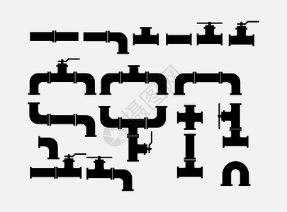 黑色管道卫生管道和阀门连接变异图象插画
