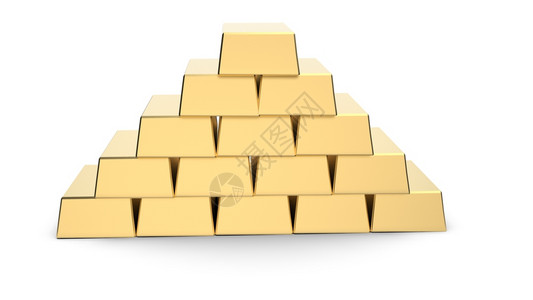 金条金字塔三维渲染隔离在白色背景上金条金字塔三维渲染图片