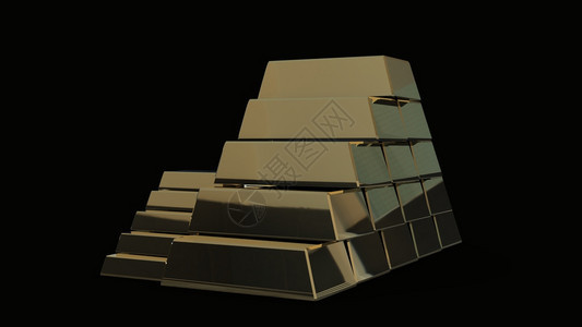 金条金字塔3d渲染孤立在黑色背景金条金字塔3d渲染图片