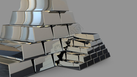 银条金字塔3D以灰色背景隔离银条金字塔图片