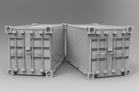 灰色背景上的两个集装箱集装箱的3d渲染两个货运集装箱的3d渲染图片