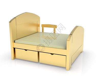金色床有垫3D在白色背景上隔离金色床图片