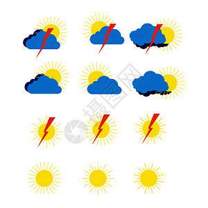 场地天气条件和预报的一组彩色符号图片