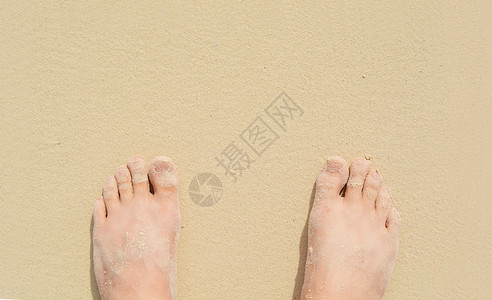 在海沙上贴近脚的视夏季概念图片