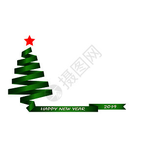 绿色丝带制成的圣诞树轮廓背景图片