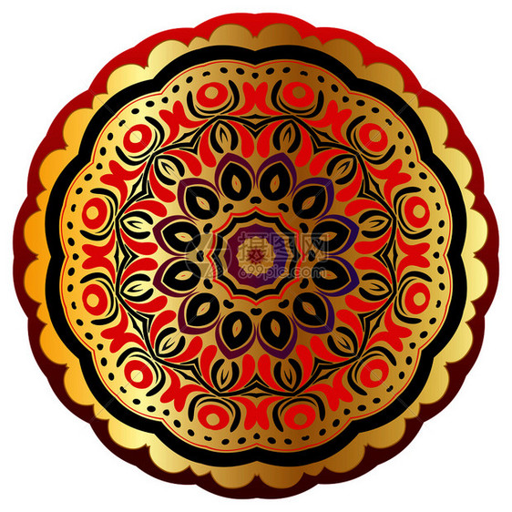 由金和红色花元素制成的装饰圆形品图片