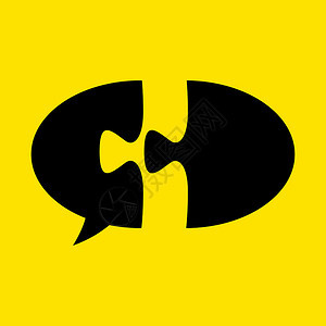 拼图语言泡沫标黄色背景上的黑矢量插图拼语言泡沫标图片