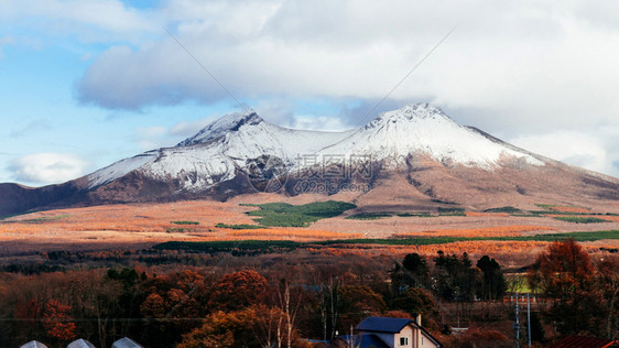 冬季北海道山的科马加塔克与干燥美丽的彩色森林图片