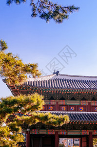 2103seoulthkrea旧门和瓷砖屋顶大楼长城宫也称为东和汉城五大殿之一背景图片