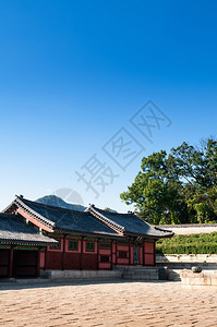 古老的大门和瓷砖屋顶楼长城宫也称为东和南朝鲜首尔的五大宫殿之一图片