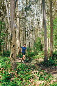 青年男女参加穿越森林的田径竞赛图片
