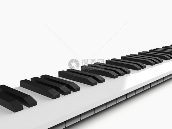 钢琴键盘3d在白色背景上隔离覆盖图片