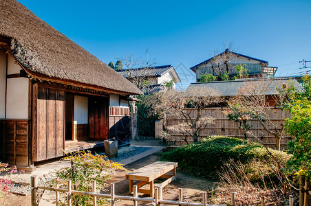 201年月日20年chibajpn古老的木头屋顶是日本武士之家和花园在toky附近的著名edo武士村sakur市图片