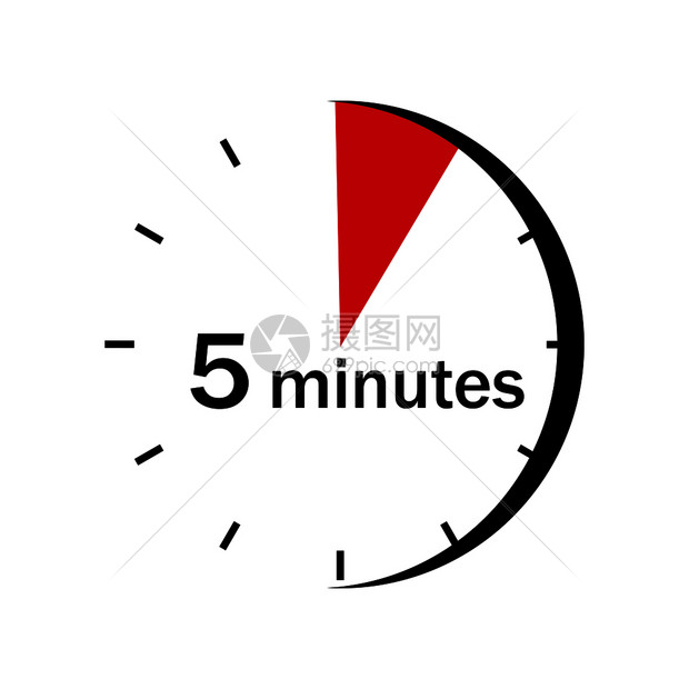 在钟的表面标着红色扇区5分钟图片