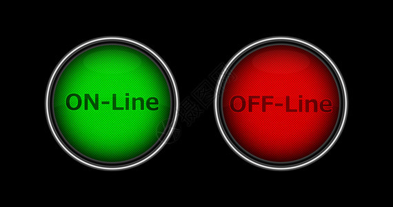 含有在线和离刻字的绿色和红体积按钮和红图片