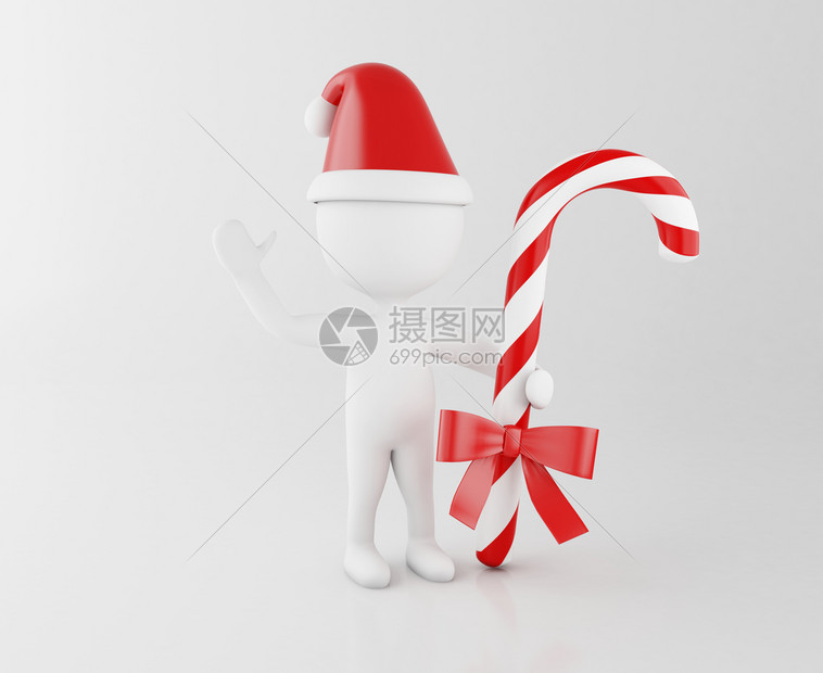 3d插图白人用糖果手杖圣达克拉斯xmas节日的概念图片