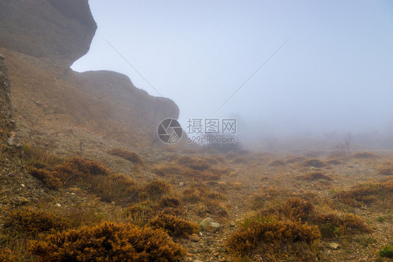 秋山中雾的一天阴暗风景图片