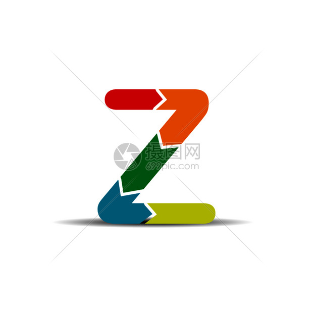 字符z从五个彩色箭头中抽取图片