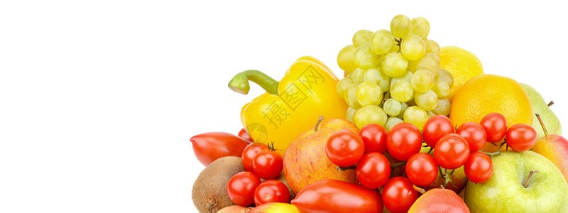 一组在白色背景上隔离的水果和蔬菜免费文本空间健康食物宽幅照片图片