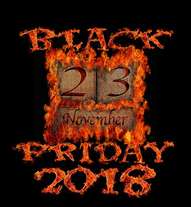 2018年月23日黑色018周五用燃烧的木制日历插图图片