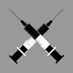 两支医疗注射器配有药物的交叉对方注射器图片
