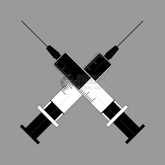 两支医疗注射器配有药物的交叉对方注射器图片