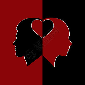 黑红心的男女面部影将黑红心的男女面孔减半图片