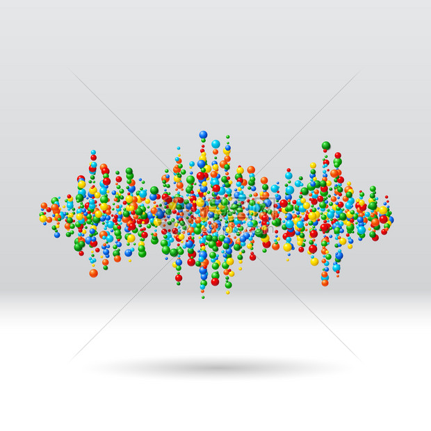 由杂乱分散的多彩球组成声波形状图片
