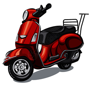 大洋摩托红色复古踏板车插图复古摩托插画