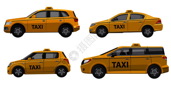黄色不同类型的出租车服务图图片