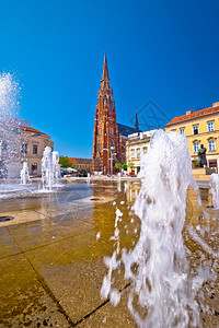 osijek主广场和大教堂风景croati的斯拉沃尼亚地区图片